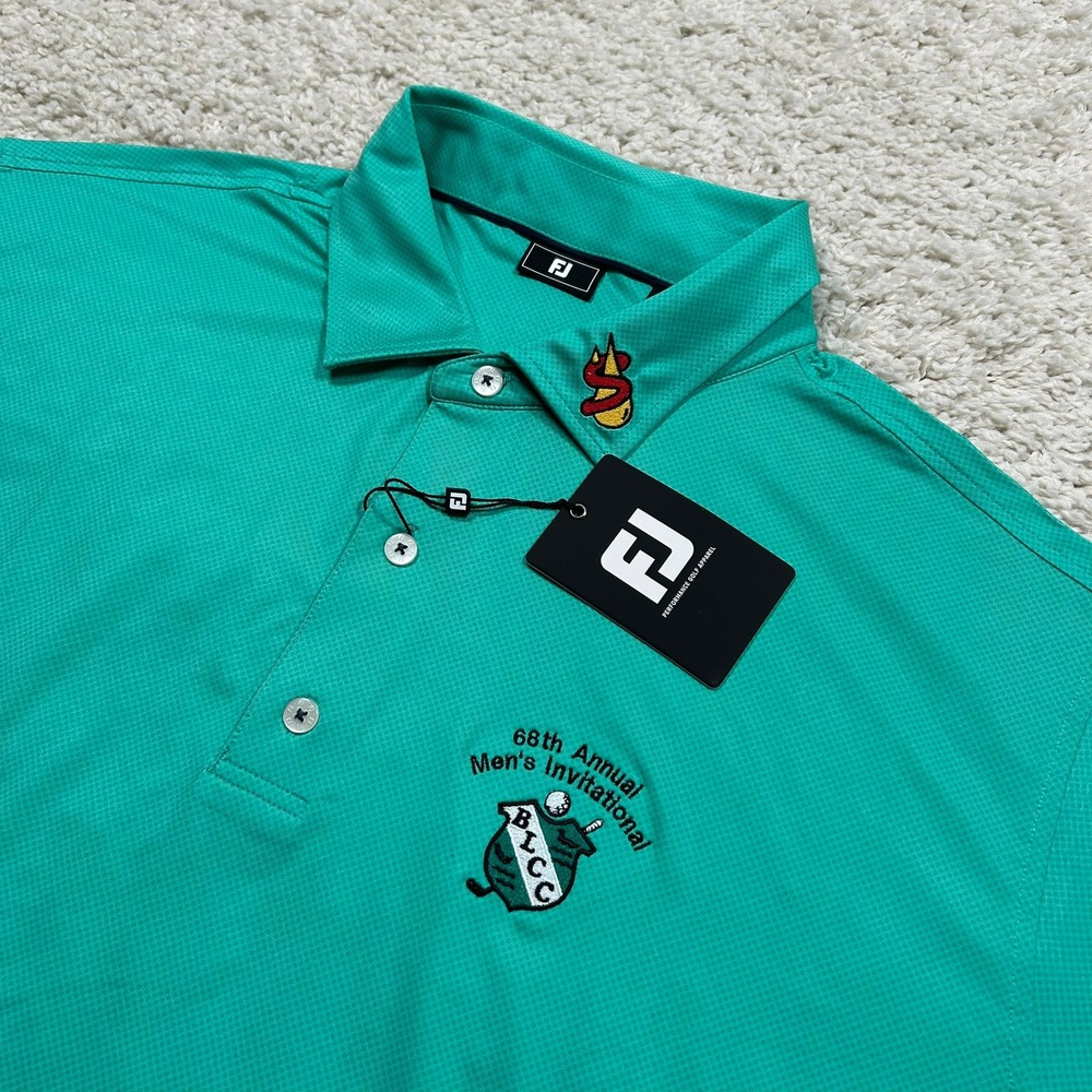 FootJoy Golf Polo 2XL Emerald Green Tonal Dot Print Performance Stretch New NWT